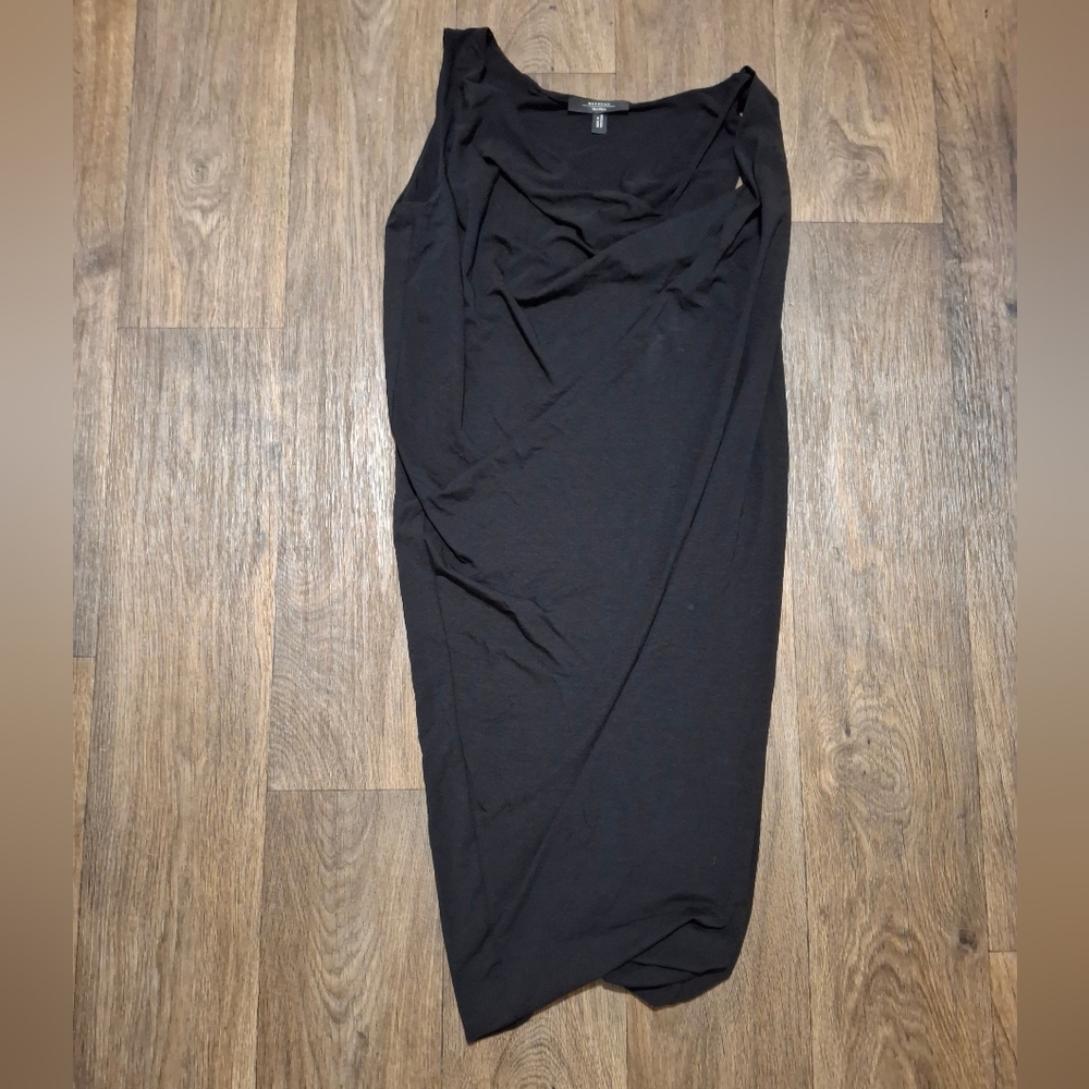 Max Mara Weekend Black One Shoulder Strap Ruched Dress.